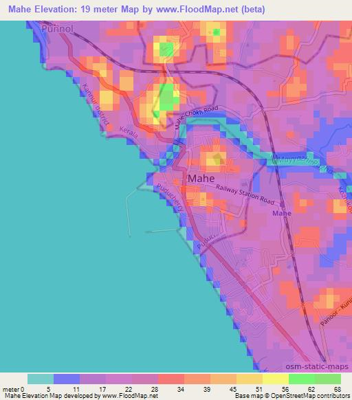 Elevation of Mahe,India Elevation Map, Topography, Contour
