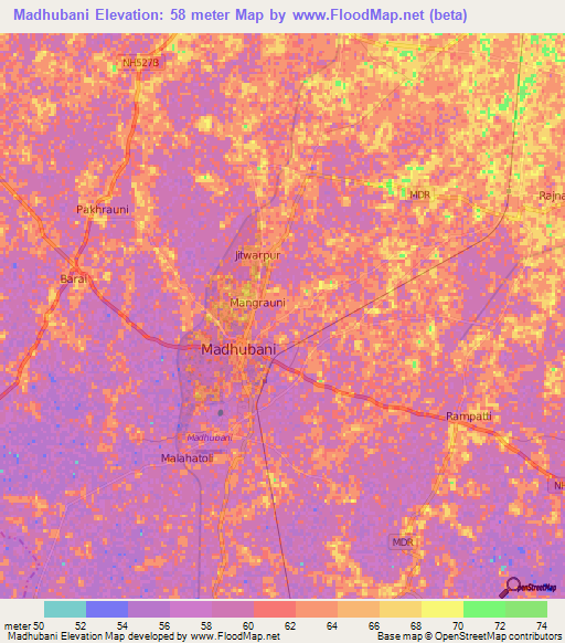 Madhubani,India Elevation Map