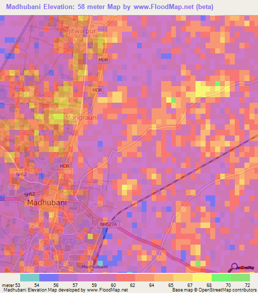 Madhubani,India Elevation Map