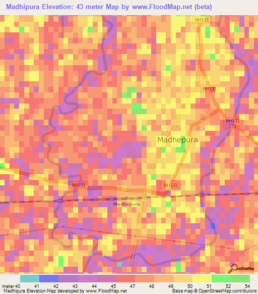 Madhipura,India Elevation Map