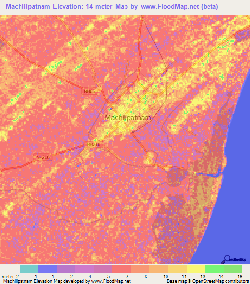 Machilipatnam,India Elevation Map