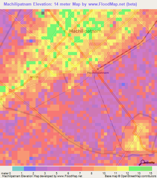 Machilipatnam,India Elevation Map