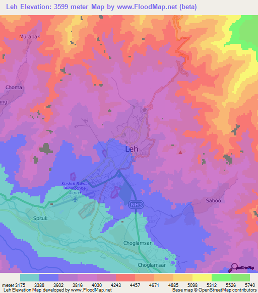 Leh,India Elevation Map