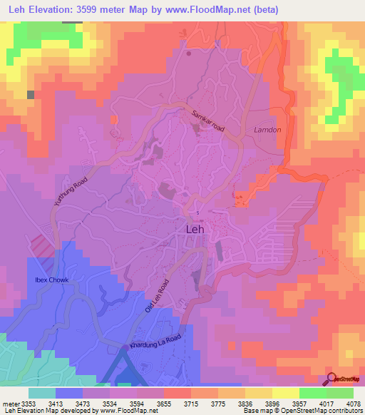 Leh,India Elevation Map