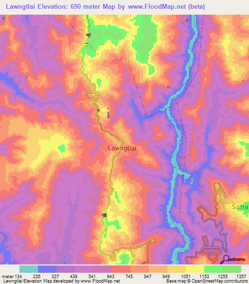 Lawngtlai,India Elevation Map