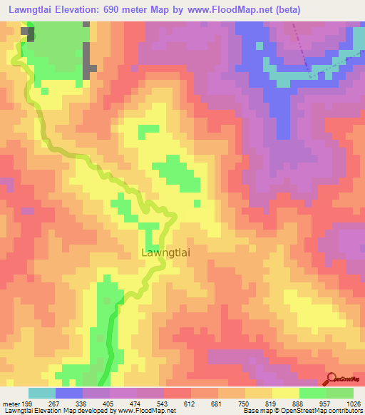 Lawngtlai,India Elevation Map