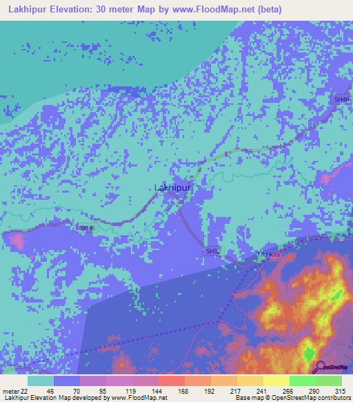 Lakhipur,India Elevation Map