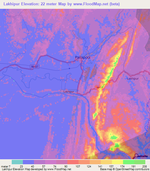 Lakhipur,India Elevation Map