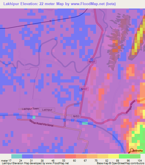 Lakhipur,India Elevation Map