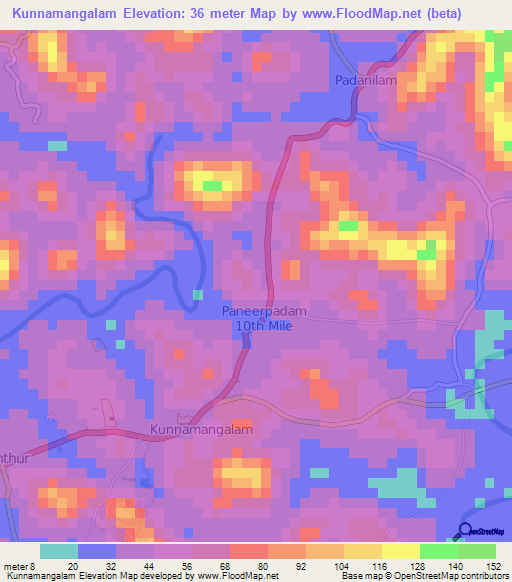 Kunnamangalam,India Elevation Map