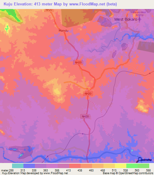 Kuju,India Elevation Map