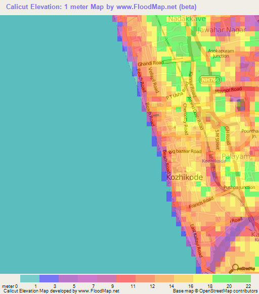 Elevation of Calicut,India Elevation Map, Topography, Contour