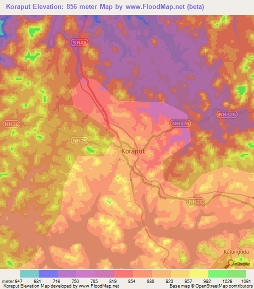 Koraput,India Elevation Map