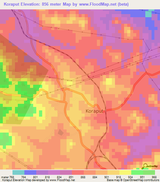 Koraput,India Elevation Map