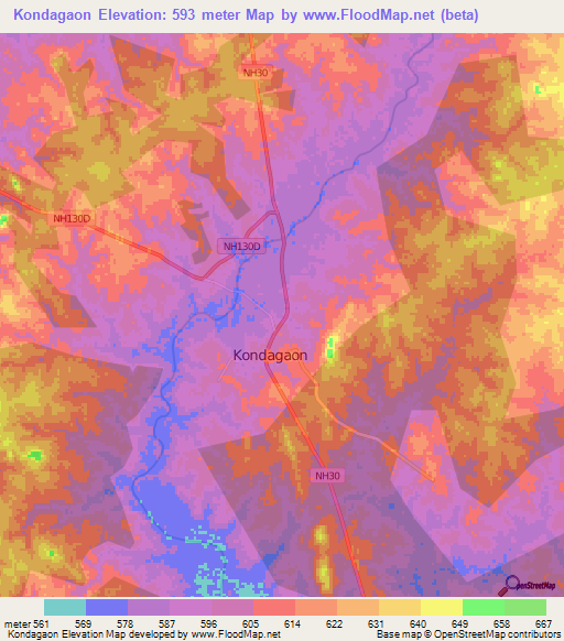 Kondagaon,India Elevation Map