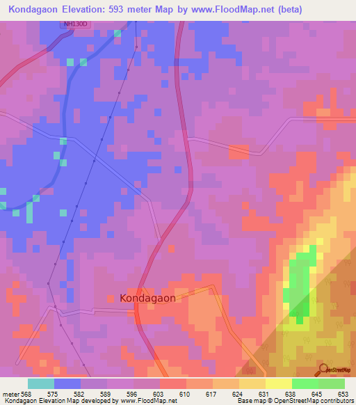 Kondagaon,India Elevation Map