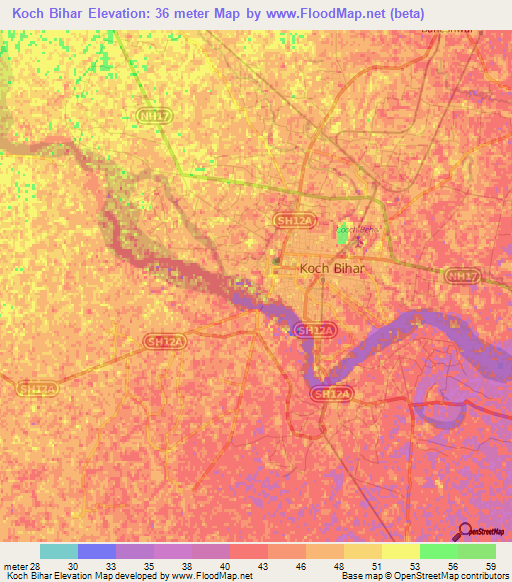 Koch Bihar,India Elevation Map