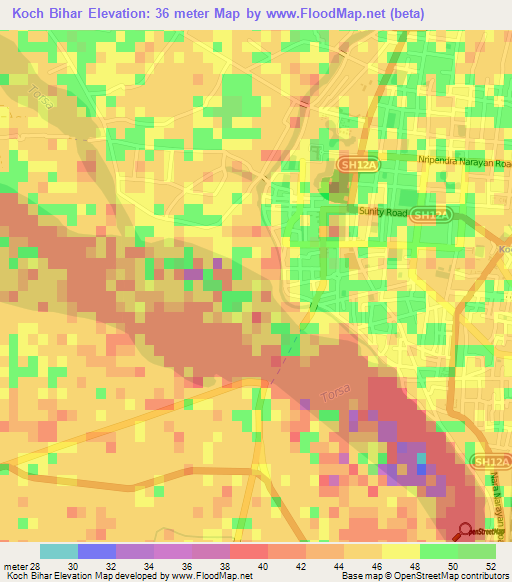 Koch Bihar,India Elevation Map