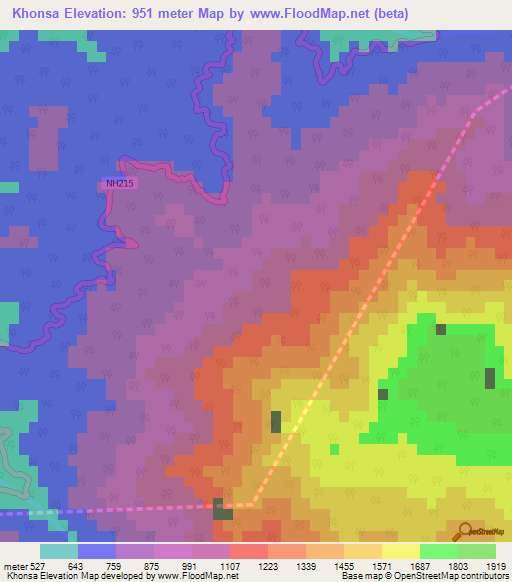 Khonsa,India Elevation Map