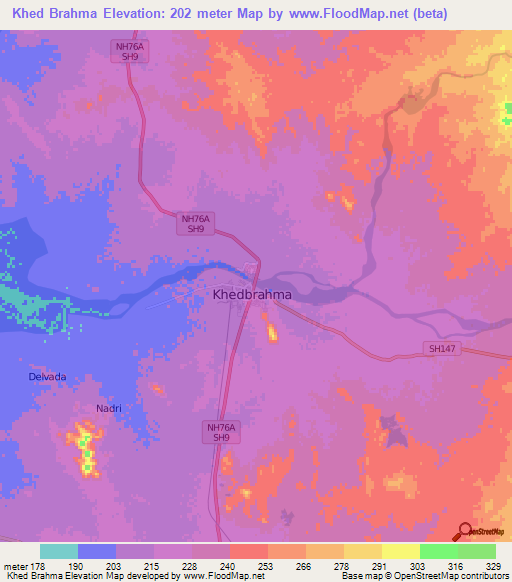 Khed Brahma,India Elevation Map