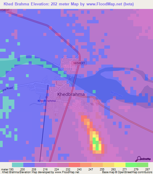 Khed Brahma,India Elevation Map