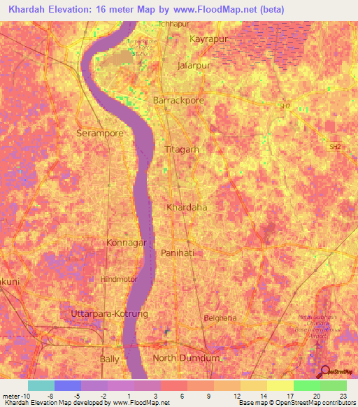 Khardah,India Elevation Map