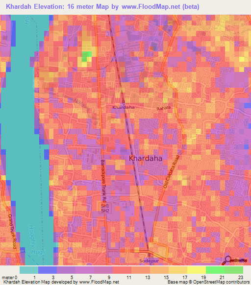 Khardah,India Elevation Map