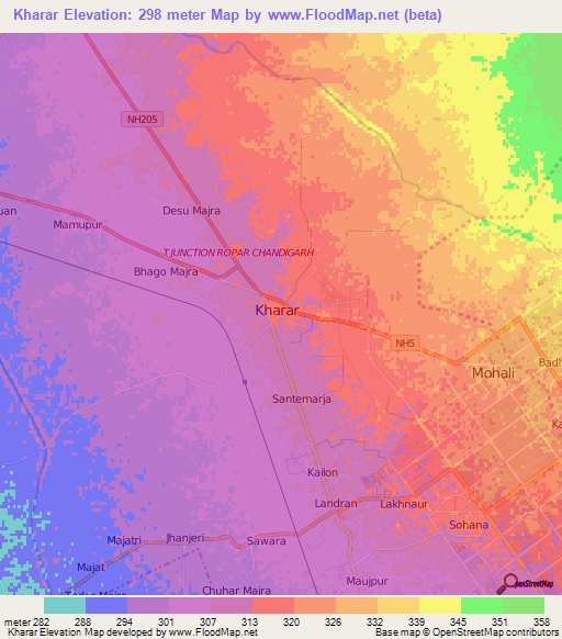 Kharar,India Elevation Map