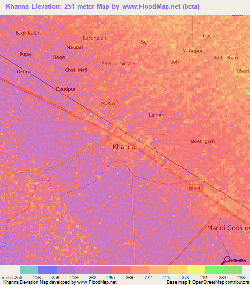 Khanna,India Elevation Map