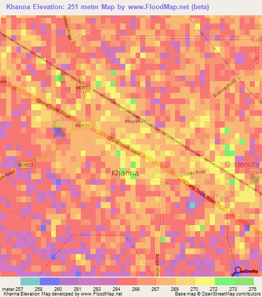 Khanna,India Elevation Map