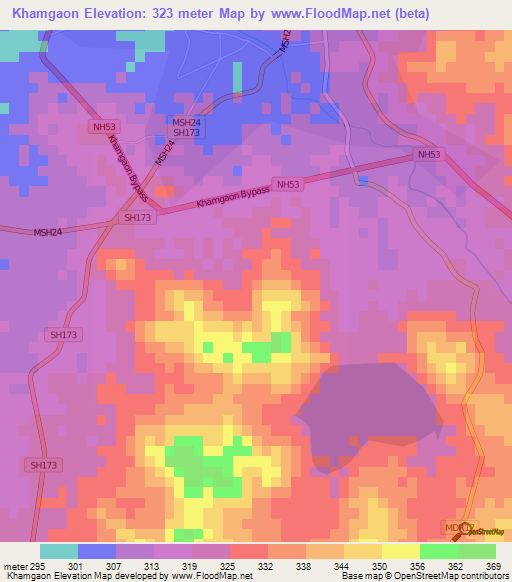 Khamgaon,India Elevation Map