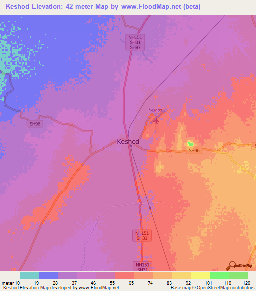 Keshod,India Elevation Map