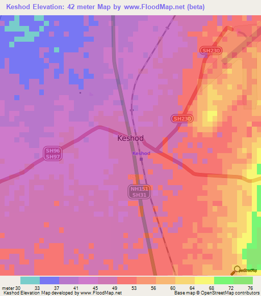 Keshod,India Elevation Map