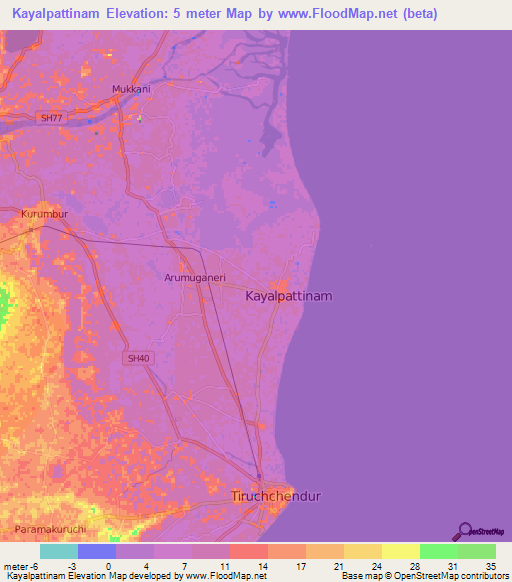 Kayalpattinam,India Elevation Map