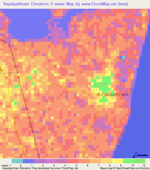 Kayalpattinam,India Elevation Map