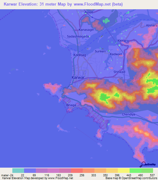 Elevation of Karwar,India Elevation Map, Topography, Contour