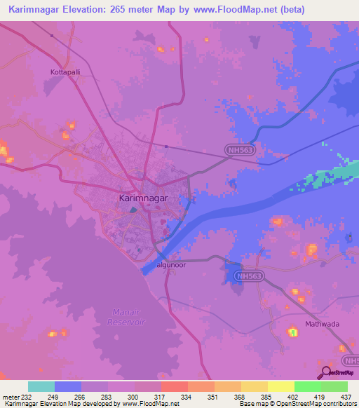 Karimnagar,India Elevation Map