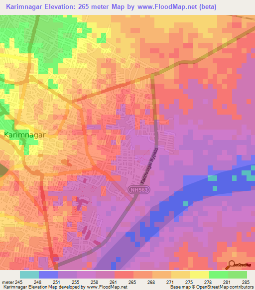 Karimnagar,India Elevation Map