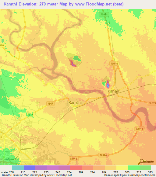 Kamthi,India Elevation Map