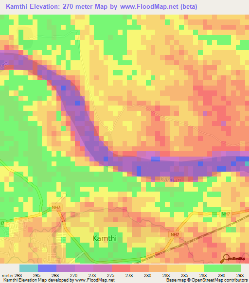 Kamthi,India Elevation Map