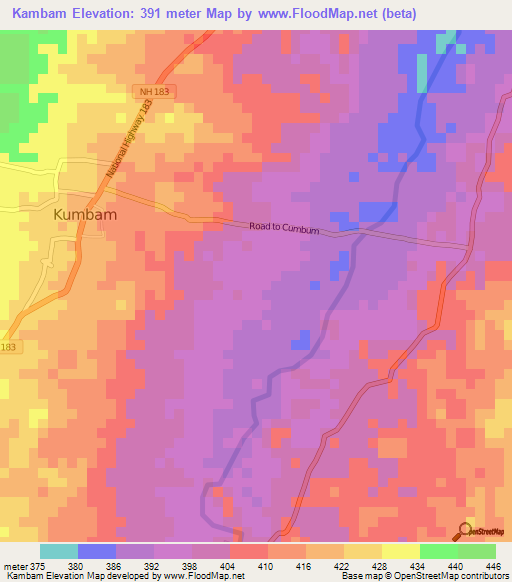 Kambam,India Elevation Map