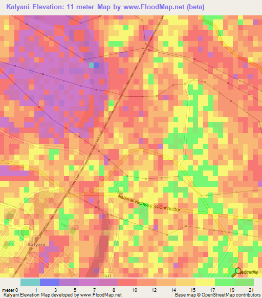 Kalyani,India Elevation Map