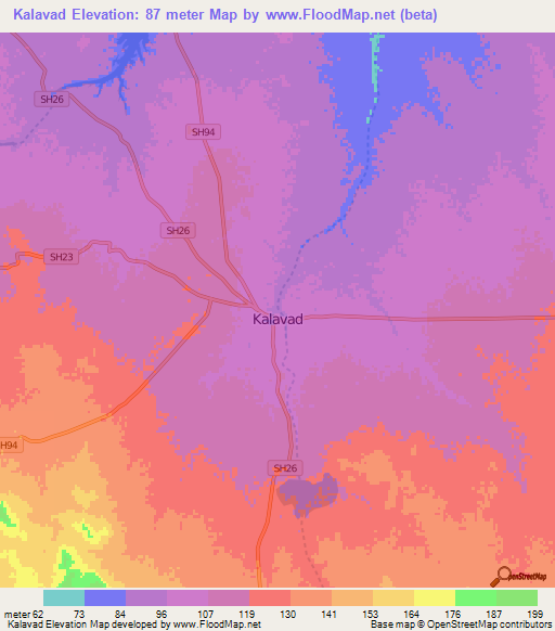 Kalavad,India Elevation Map