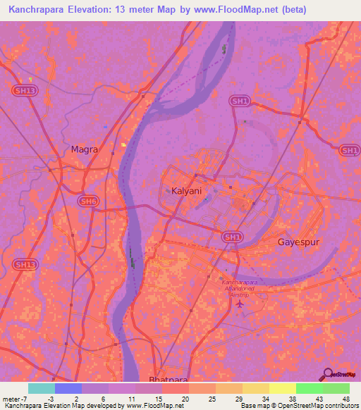 Kanchrapara,India Elevation Map