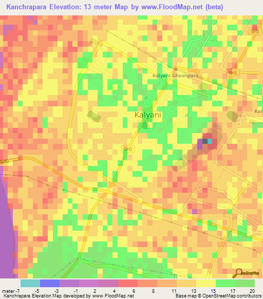 Kanchrapara,India Elevation Map