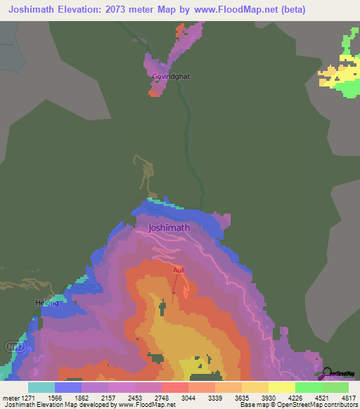 Joshimath,India Elevation Map