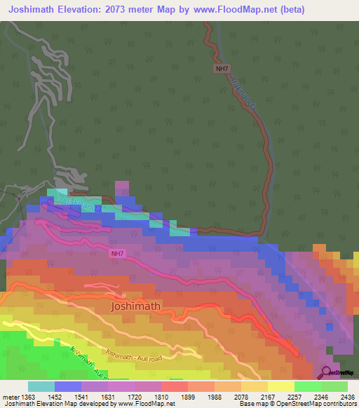 Joshimath,India Elevation Map