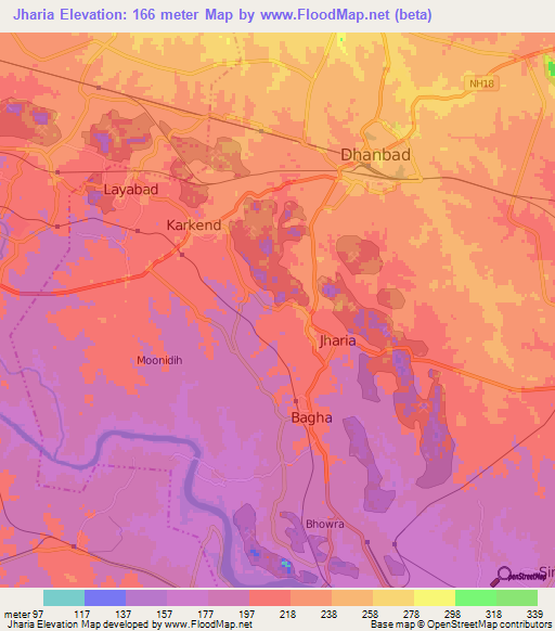 Jharia,India Elevation Map