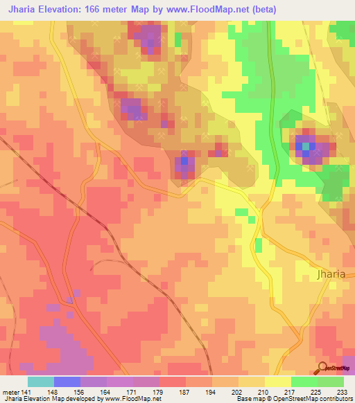 Jharia,India Elevation Map