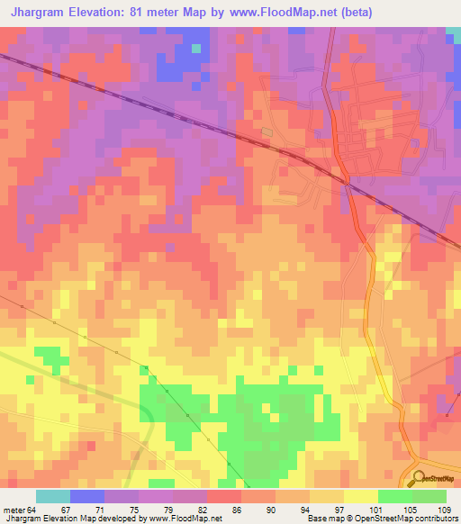 Jhargram,India Elevation Map